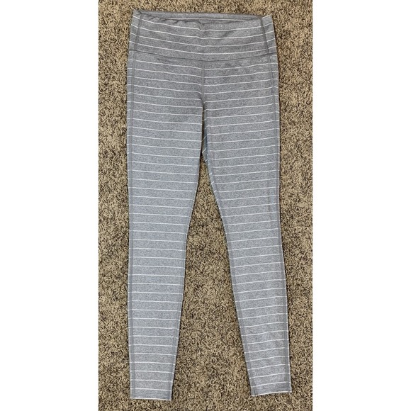 Athleta Pants - Athleta Leggings Womens Medium Gray White Stripe Chaturanga High Rise Yoga Pants